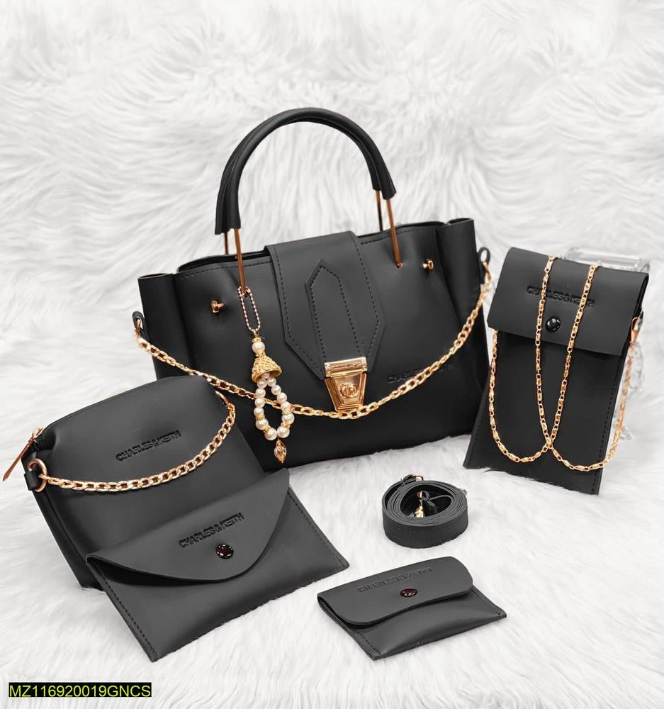 5 pcs women’s PU leather plain handbag set